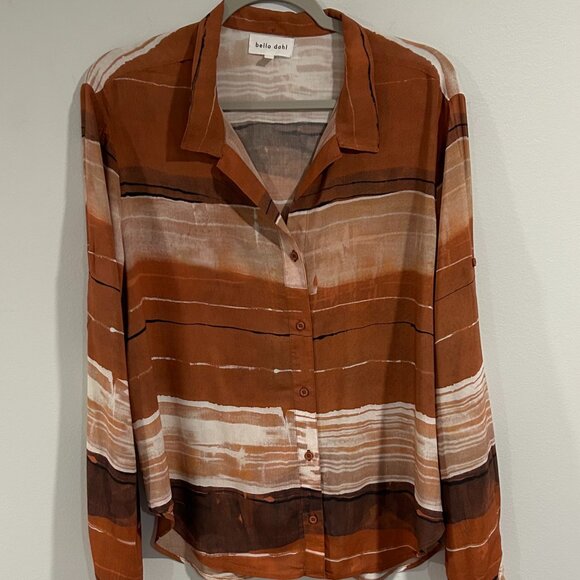 Bella Dahl Capri Button Down | Rust Stripes Print Wms Size L - Picture 1 of 5